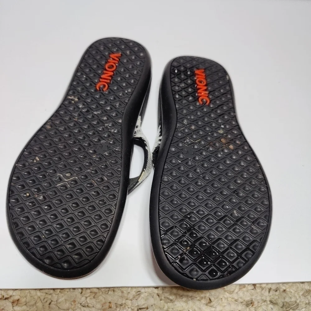 VIONIC Women's Tide  White/Black Sequins Orthotic Flip Flop Sandals Size 6